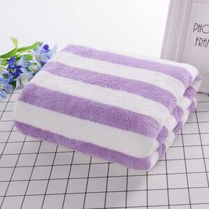 NEW Purple White Striped Plush Bath Towel Soft Cozy Spa Beach Pool Oversized